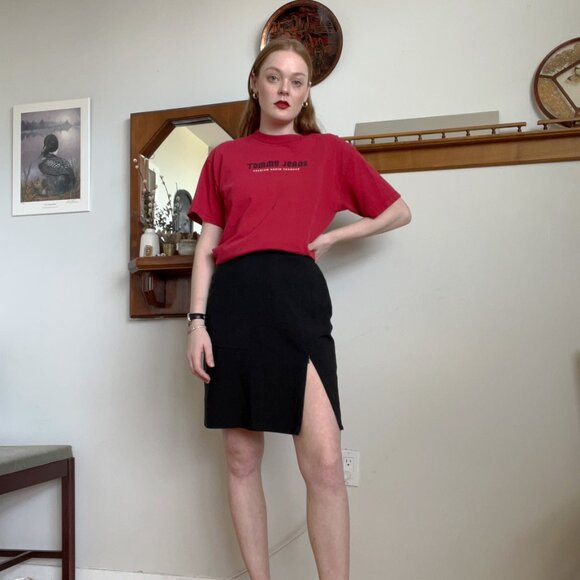 80s Garage Rare Vintage "Day to Night" Black Mini Slit Skirt Small - Picture 1 of 4